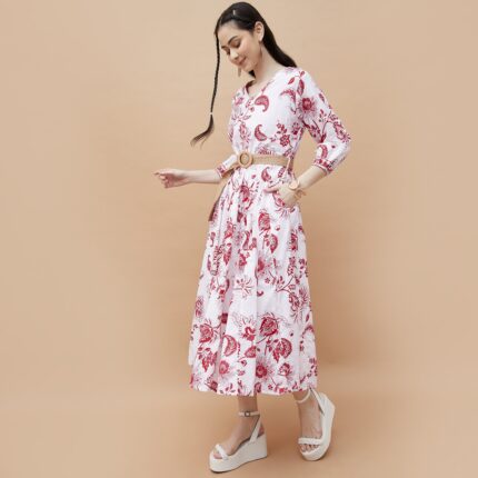 COLOUR ME Floral Printed Dress with Belt
