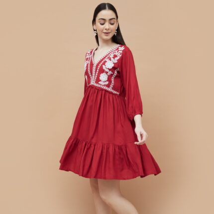 COLOUR ME Embroidered A-Line Dress