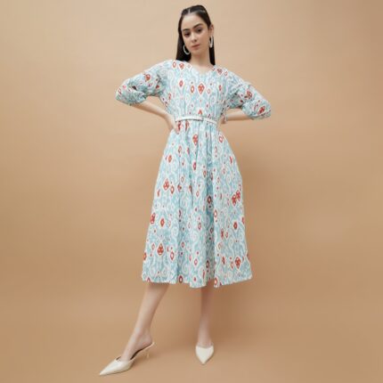 COLOUR ME Ikat Print Belted Midi Dress