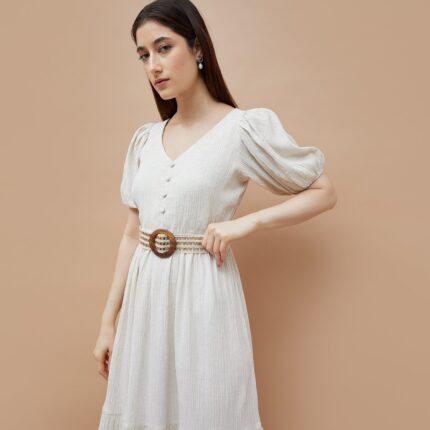 CODE Textured A-line Belted Dress